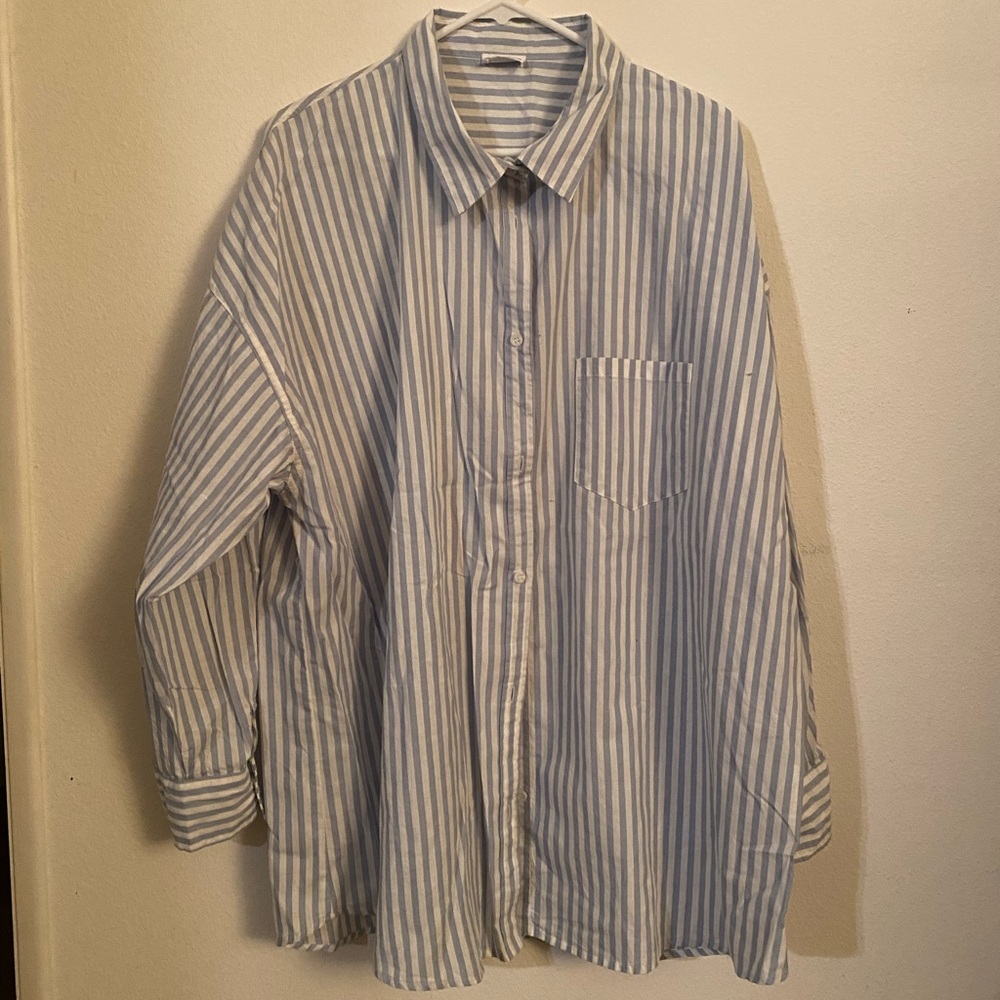 Cotton On Men's Light Blue and White Striped Shirt